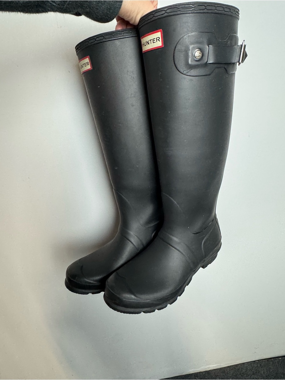 Hunter Original Tall Rain Boots Black Matte Waterproof Rubber Wellies Womens - Picture 2 of 9